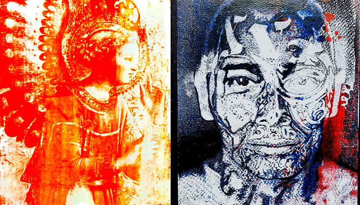 Siebdruckbilder von einem Engel und einem Kopf